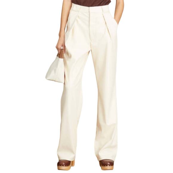 NWT MOTHER Faux Leather Hi Waist Tunnel Vision Pleat Prep Sneak Pant-Egret, 26 - Picture 1 of 11